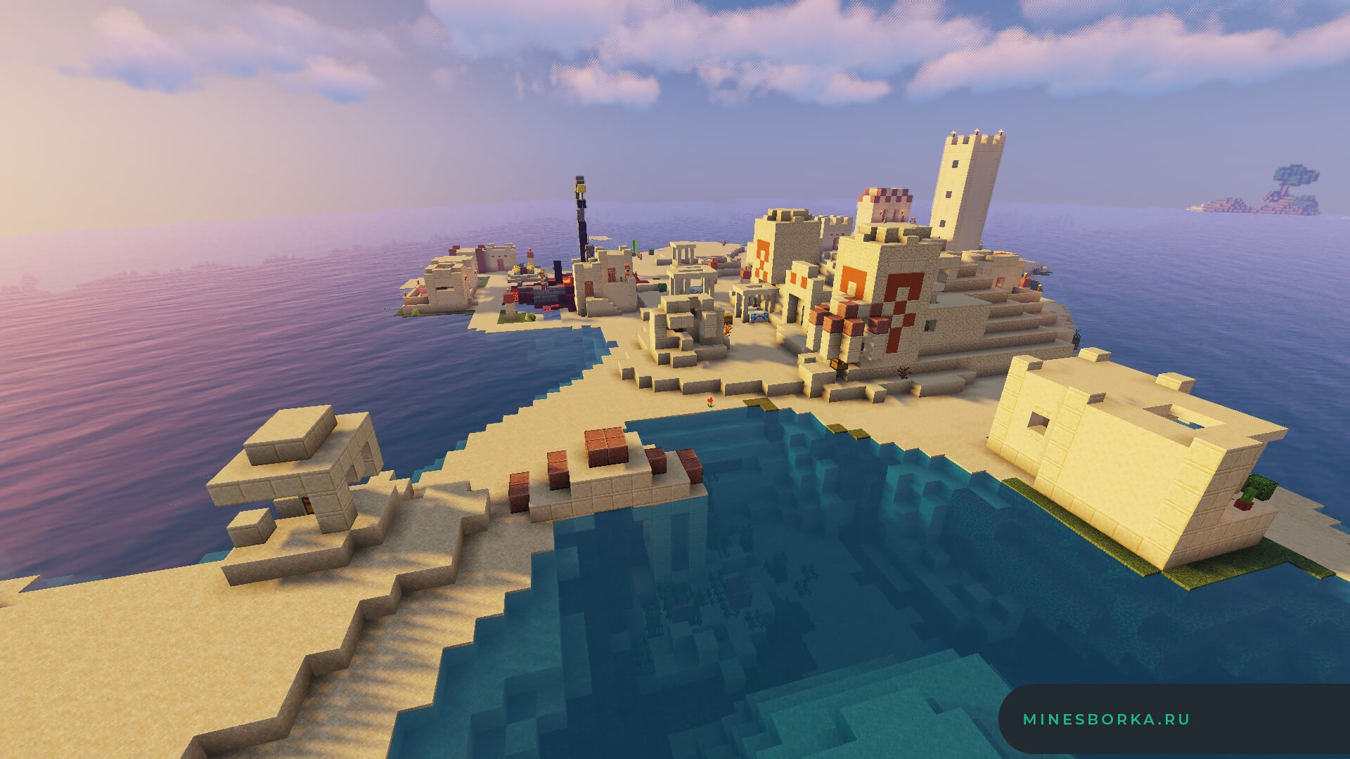 Сид для Minecraft | Необычная песчаная деревня с порталом в ад и пирамидой [1.16+]
