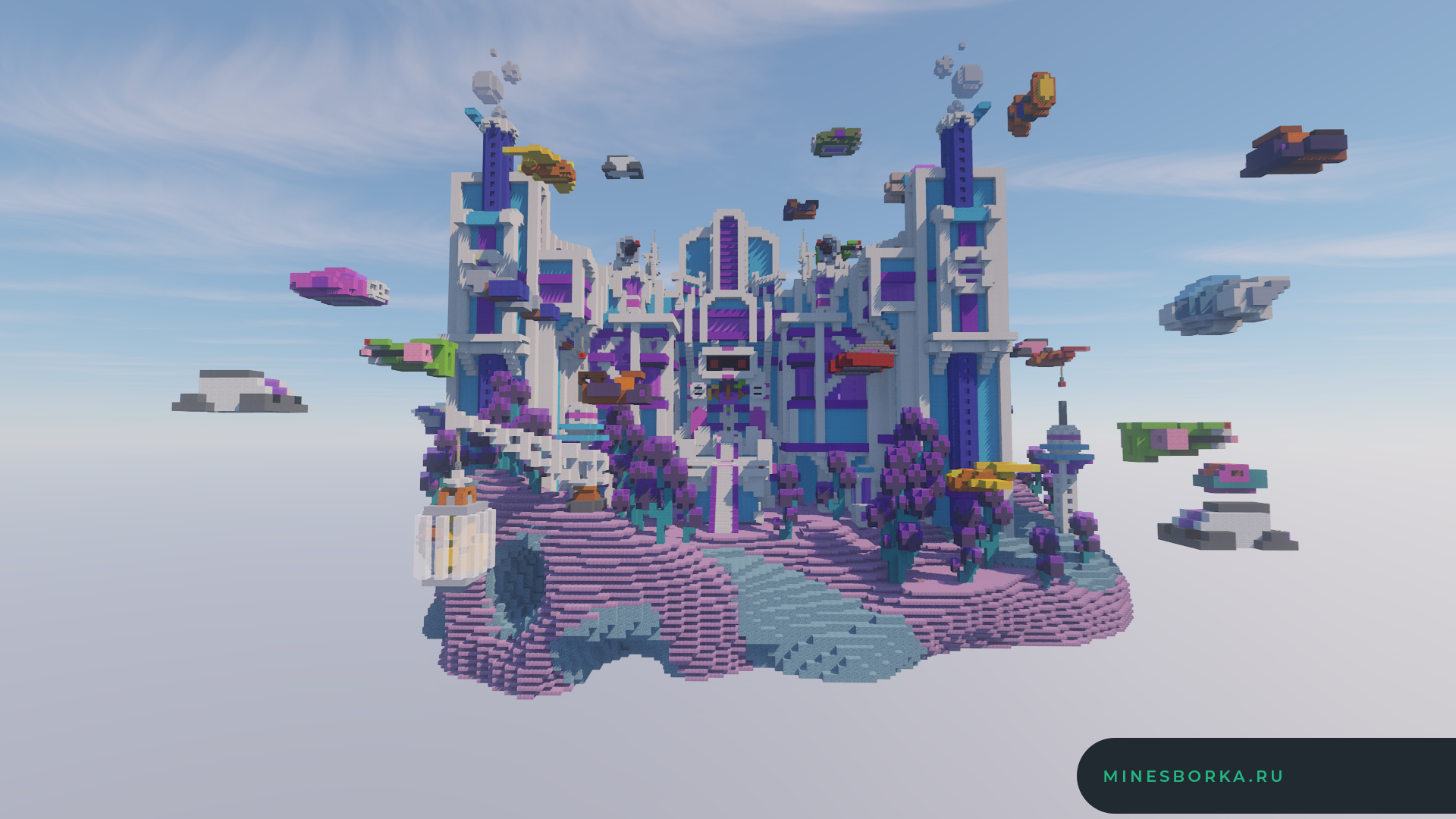 Beautiful лобби в фиолетовых тонах для сервера MineCraft 1.16+ | + схематика