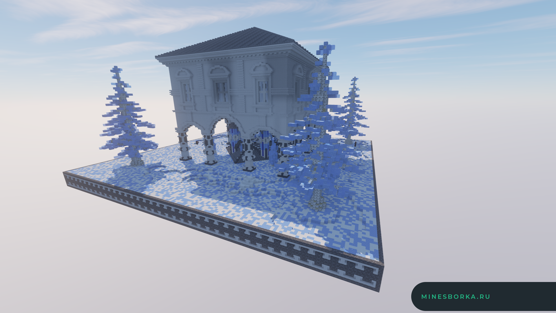 Красивое зимнее лобби с белым дворцом для Minecraft